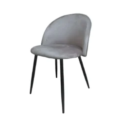 Set 4 Sedie in Velluto Grigio 47x57x78 cm Gambe in Metallo Nero