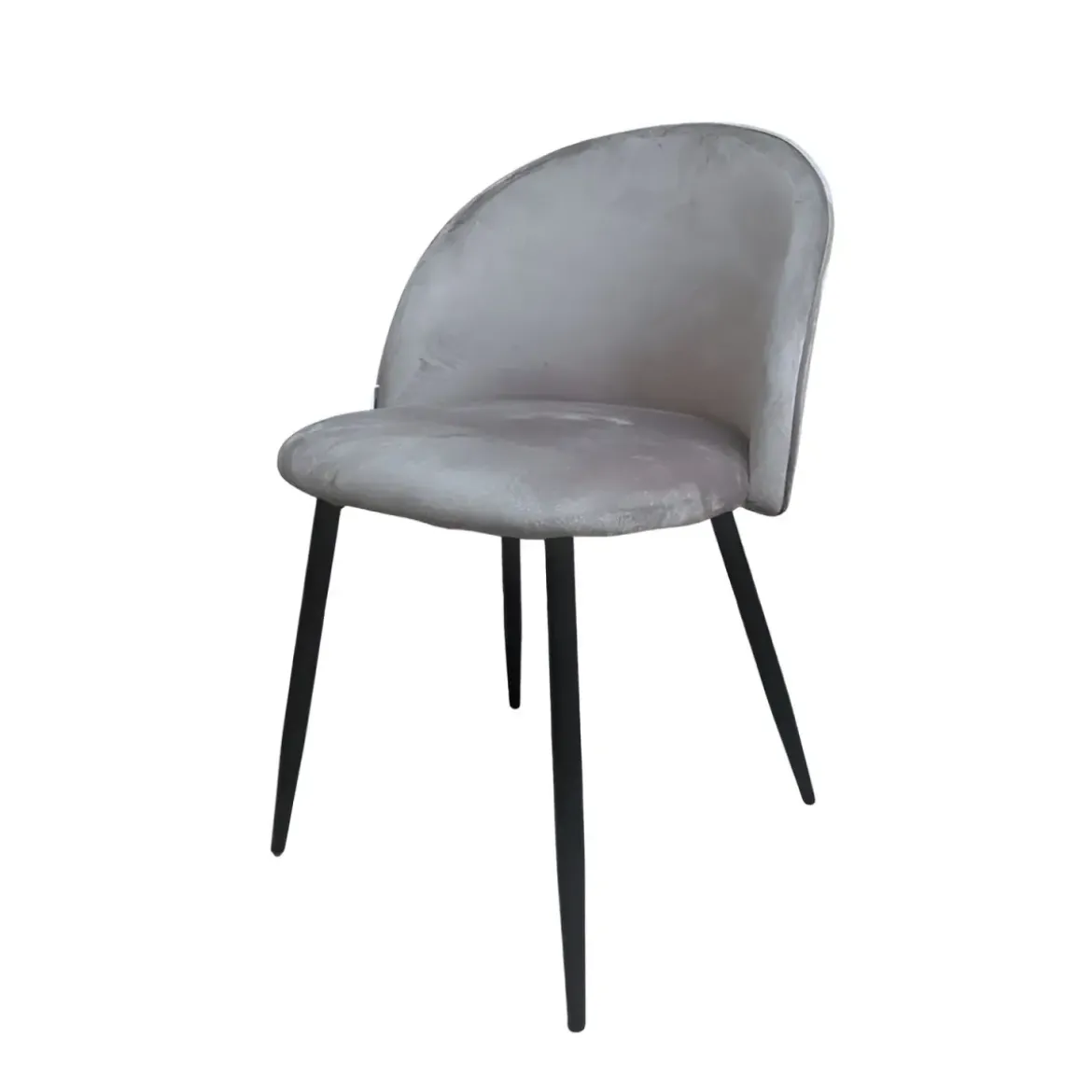 Set 4 Sedie in Velluto Grigio 47x57x78 cm Gambe in Metallo Nero