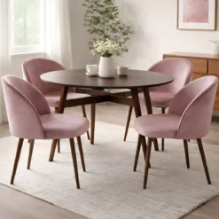 Set 4 Sedie in Velluto Rosa 47x57x78 cm Gambe in Metallo Oro