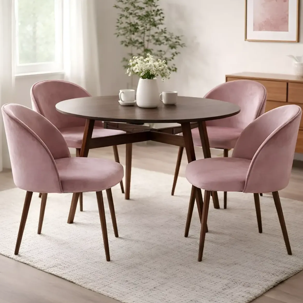 Set 4 Sedie in Velluto Rosa 47x57x78 cm Gambe in Metallo Oro