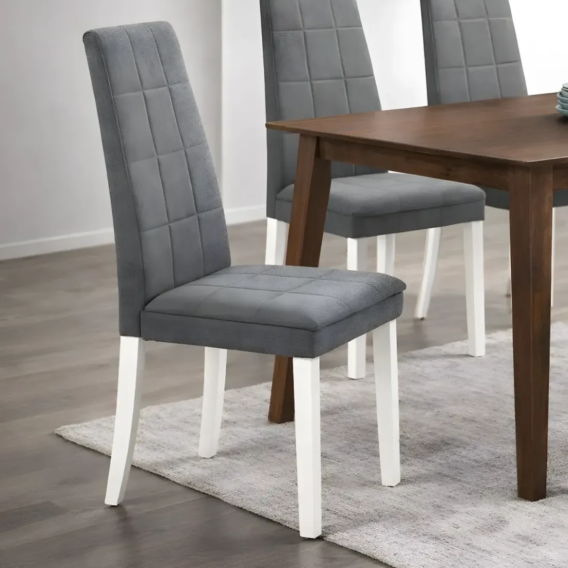 Set 2 Sedie Seduta in Tessuto Grigio Gambe Legno Bianco 46x59,5x101 cm