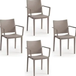 Set 4 Sedie Tortora da Giardino Poltrone in Polipropilene