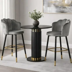 Set 2 Sgabelli Alti Rivestiti in Velluto Sedie da Bar Grigio Elegante