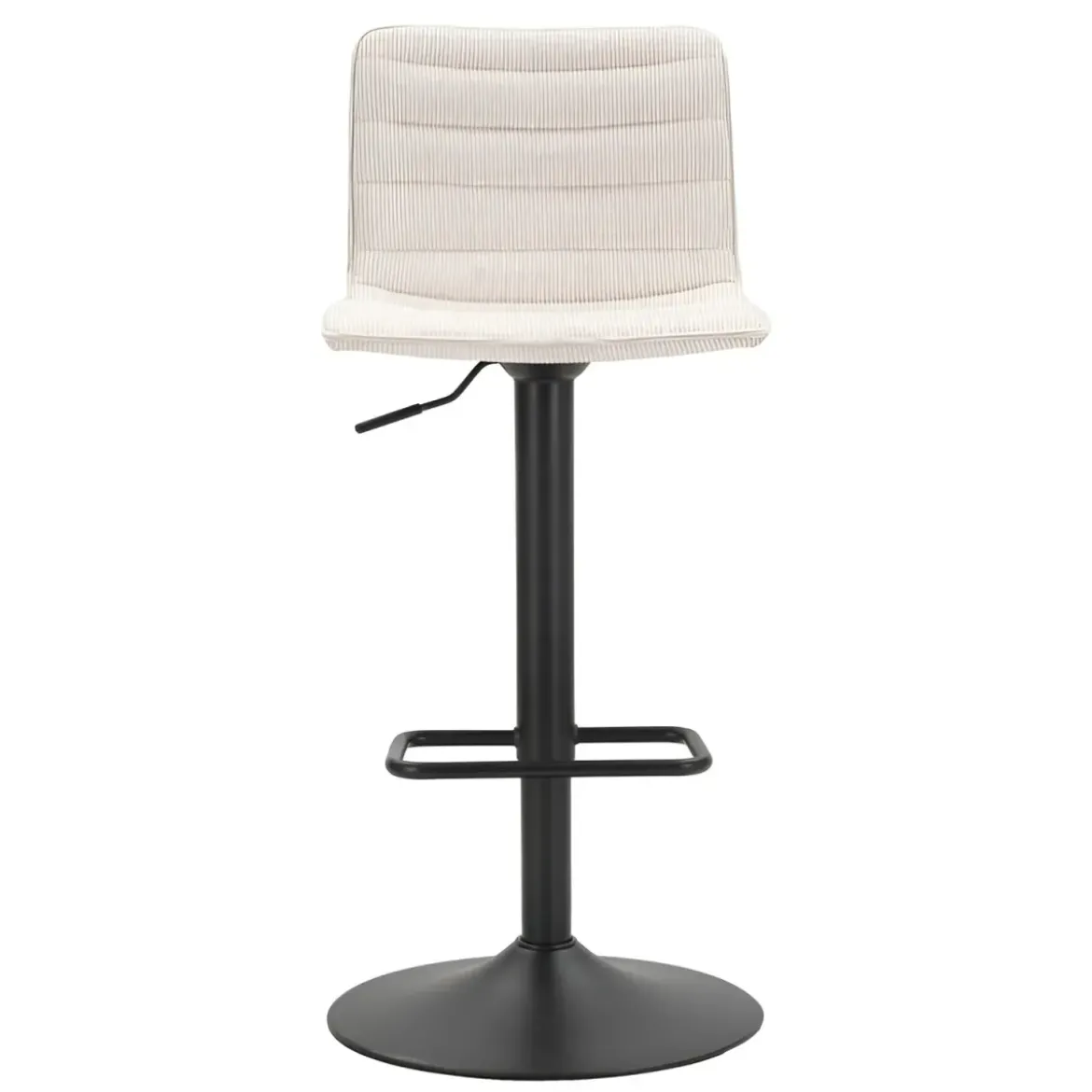 Set 2 Sgabelli Bar Regolabili Metallo Nero Tessuto Beige Poggiapiedi