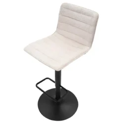 Set 2 Sgabelli Bar Regolabili Metallo Nero Tessuto Beige Poggiapiedi