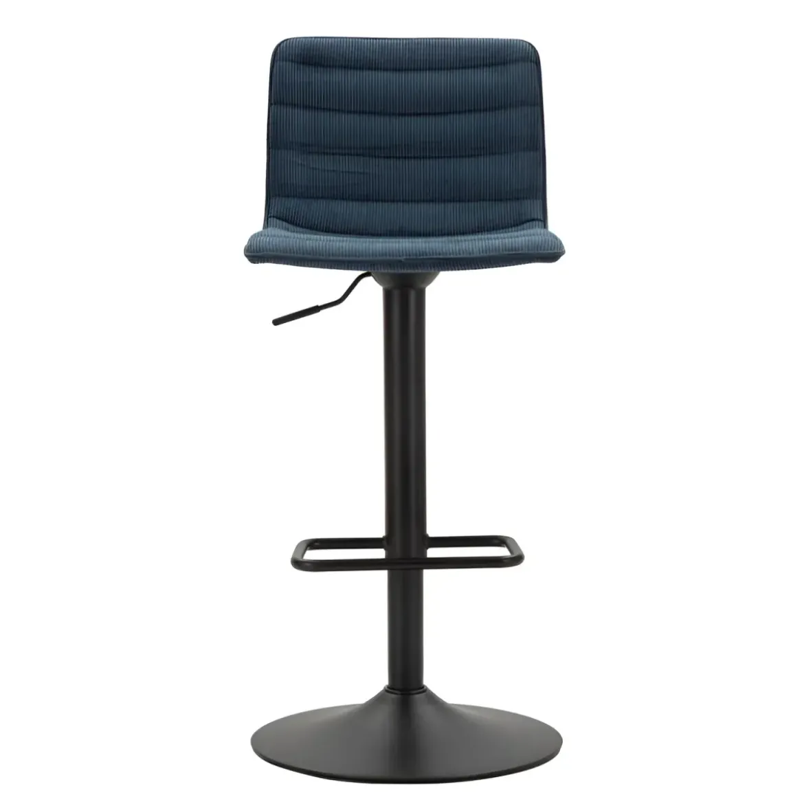 Set 2 Sgabelli Bar Regolabili Metallo Nero Tessuto Blu Poggiapiedi