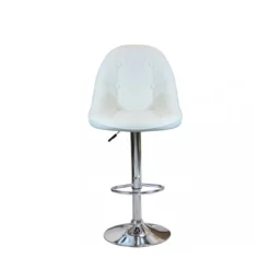 Set 2 Sgabelli con Imbottitura da Bar Girevoli Bianco Regolabili con Schienale