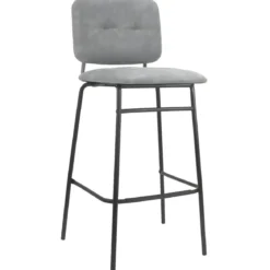 Set 2 Sgabelli con Schienale Velluto Grigio Sedie da Bar Gambe Metallo