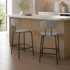 Set 2 Sgabelli Cucina Penisola Ecopelle Grigio Effetto Cuoio Schienale