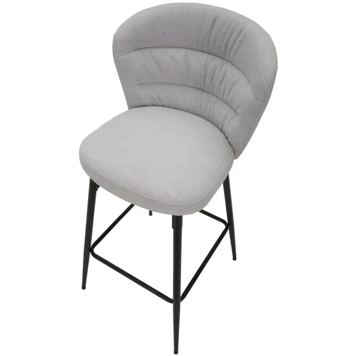 Set 2 Sgabelli da Bar Imbottiti Tessuto Grigio Struttura Metallo Nero