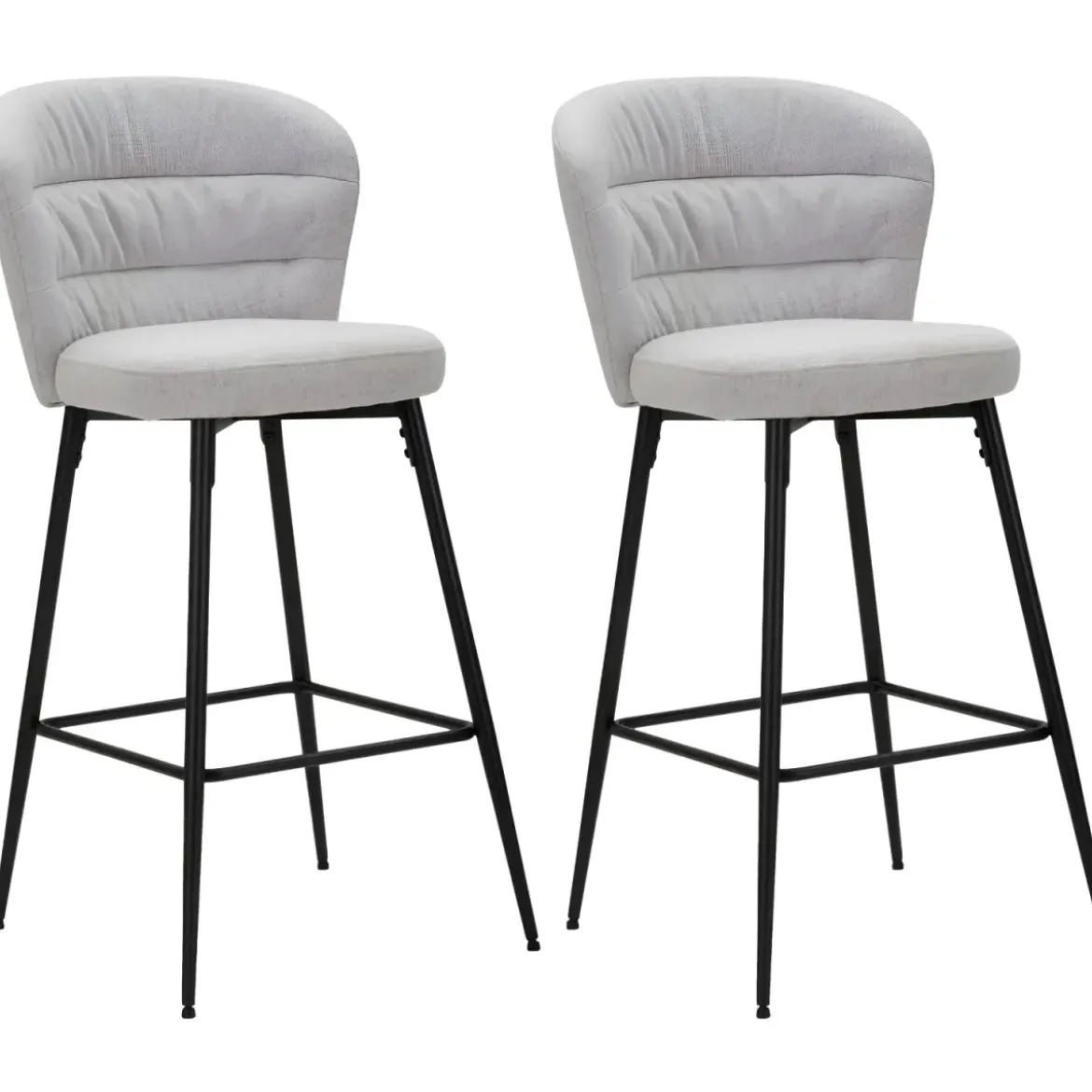 Set 2 Sgabelli da Bar Imbottiti Tessuto Grigio Struttura Metallo Nero