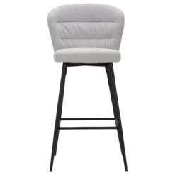 Set 2 Sgabelli da Bar Imbottiti Tessuto Grigio Struttura Metallo Nero