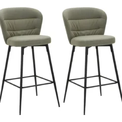 Set 2 Sgabelli da Bar Imbottiti Tessuto Verde Struttura Metallo Nero
