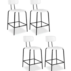 Set 2 Sgabelli da Bar per Cucina Penisola Ecopelle Bianco con Schienale