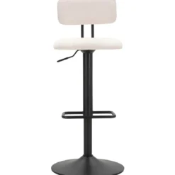 Set 2 Sgabelli da Bar Regolabili Metallo Nero Tessuto Imbottito Beige