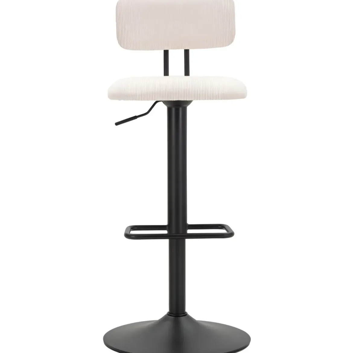 Set 2 Sgabelli da Bar Regolabili Metallo Nero Tessuto Imbottito Beige