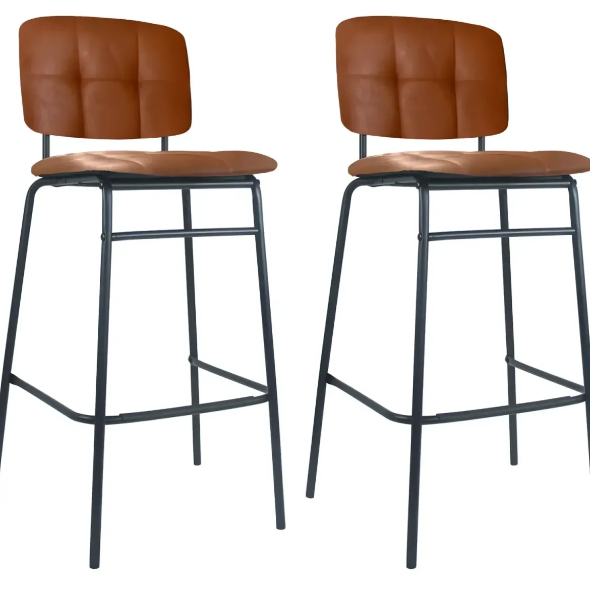 Set 2 Sgabelli da Cucina con Schienale Ecopelle Mattone Gambe Metallo