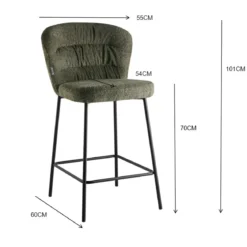 Set 2 Sgabelli da Interno Imbottiti in Tessuto Teddy Tortora Gambe Nere