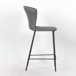 Set 2 Sgabelli Imbottiti in Ecopelle Antracite in Gambe Metallo Nere