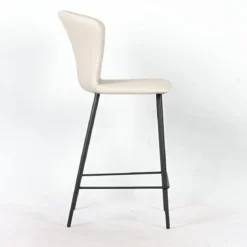 Set 2 Sgabelli Imbottiti in Ecopelle Beige in Gambe Metallo Nere