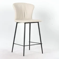 Set 2 Sgabelli Imbottiti in Ecopelle Beige in Gambe Metallo Nere