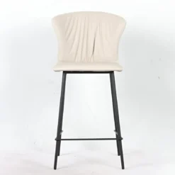 Set 2 Sgabelli Imbottiti in Ecopelle Beige in Gambe Metallo Nere