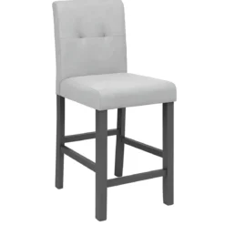 Set 2 Sgabelli in Legno Grigio con Seduta Imbottita in Tessuto Grigio