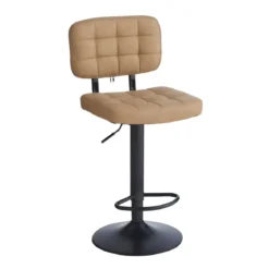 Set 4 Sgabello Regolabili Ecopelle Cammello Struttura in Metallo Nero