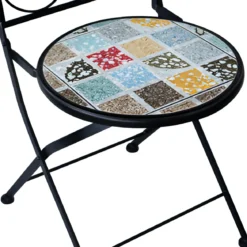 Set Tavolo Ø 60 cm con 2 Sedie Pieghevoli da Giardino Effetto Mosaico