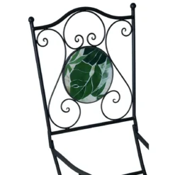 Set Tavolo da Giardino Ø 60 cm con 2 Sedie Pieghevoli in Ferro Verde