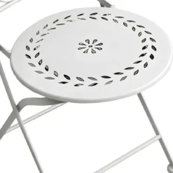 Set Tavolo da Giardino Ø 60 cm con 2 Sedie Pieghevoli Ceramica Bianco