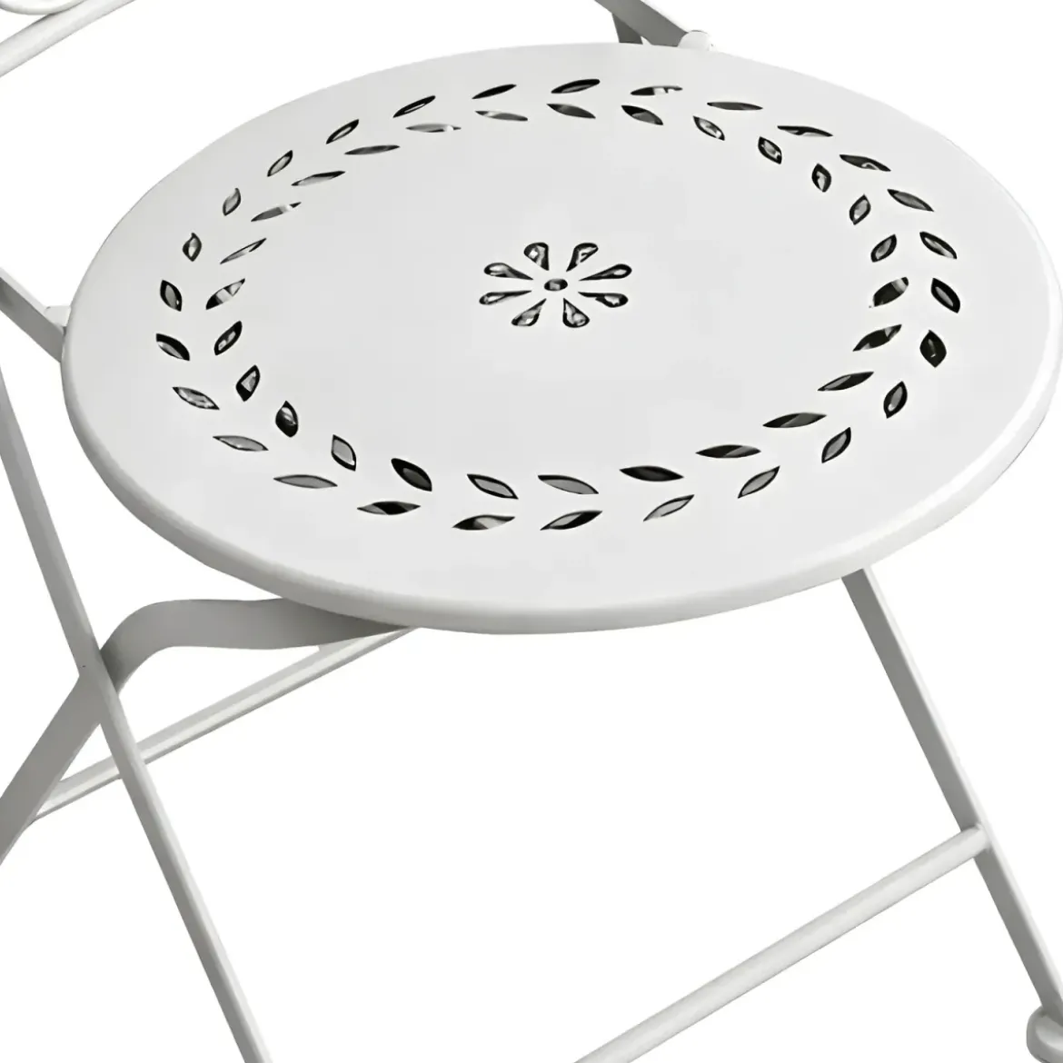 Set Tavolo da Giardino Ø 60 cm con 2 Sedie Pieghevoli Ceramica Bianco
