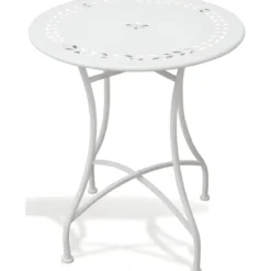 Set Tavolo da Giardino Ø 60 cm con 2 Sedie Pieghevoli Ceramica Bianco