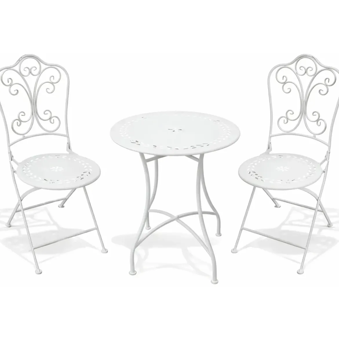 Set Tavolo da Giardino Ø 60 cm con 2 Sedie Pieghevoli Ceramica Bianco