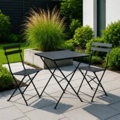 Set Tavolo da Giardino Quadrato 70x70 cm con 2 Sedie Antracite