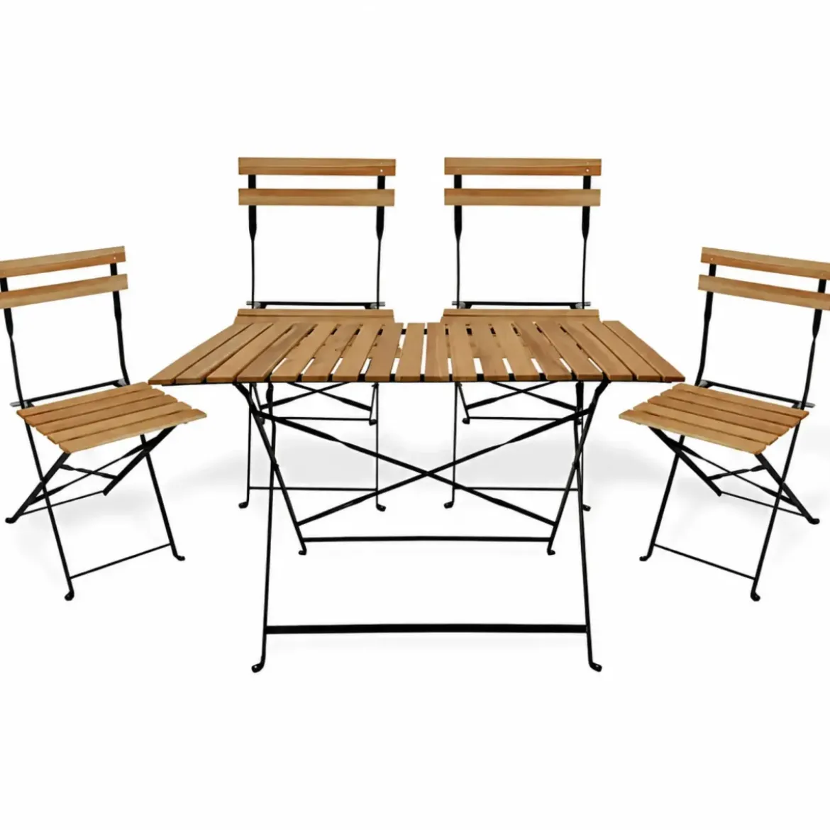 Set Tavolo da Giardino 55x110 cm con 4 Sedie Metallo Nero Legno