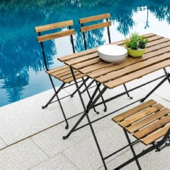 Set Tavolo da Giardino 55x110 cm con 4 Sedie Metallo Nero Legno