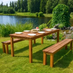 Set Tavolo e Panche da Pic Nic Tavolino in Legno per Giardino Campeggio Esterno