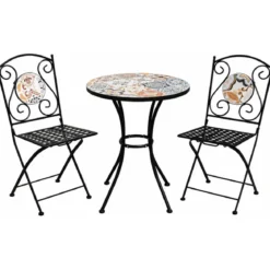 Set Tavolo e Sedie Pieghevole Rotondo Maiolica Sicilia