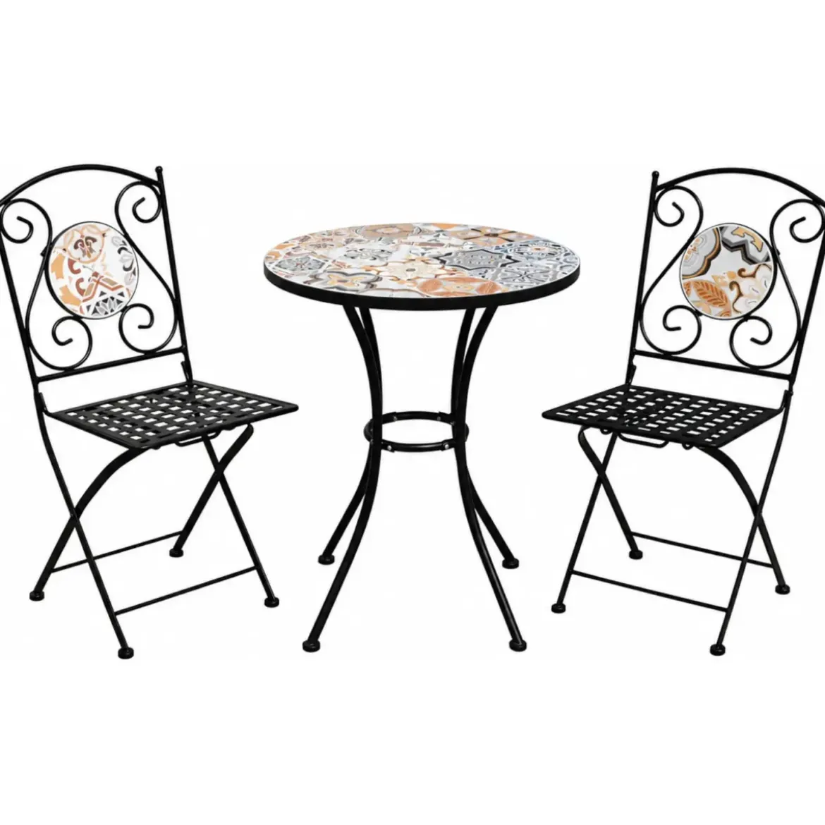 Set Tavolo e Sedie Pieghevole Rotondo Maiolica Sicilia