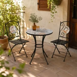 Set Tavolo e Sedie Pieghevole Rotondo Maiolica Sicilia