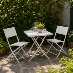 Set Tavolo e Sedie Pieghevoli da Balcone Acciaio e Polirattan Giardino Esterno