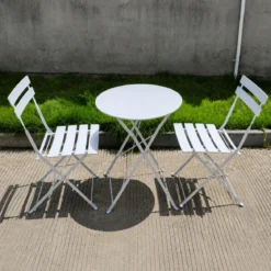 Set Tavolo Rotondo e 2 Sedie Pieghevoli per Terrazzo Giardino Balcone Esterno