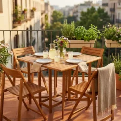 Set Tavolo 4 Sedie Pranzo Pieghevole Legno da Giardino Pic Nic Terrazzo