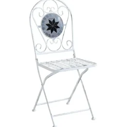 Set Tavolo 60x72 cm 2 Sedie Metallo Bianco Antico Mosaico da Esterno