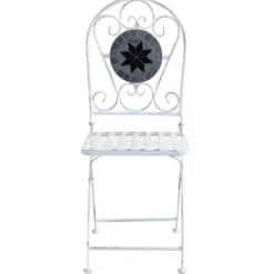 Set Tavolo 60x72 cm 2 Sedie Metallo Bianco Antico Mosaico da Esterno