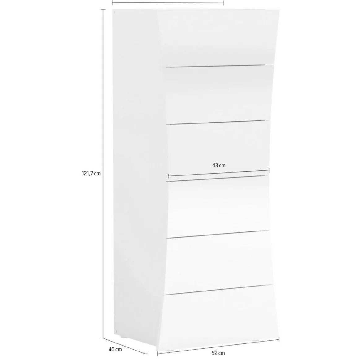 Settimino a 6 Cassetti Bianco Lucido Cassettiera Alta in Legno per Camera