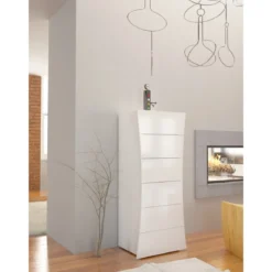 Settimino a 6 Cassetti Bianco Lucido Cassettiera Alta in Legno per Camera