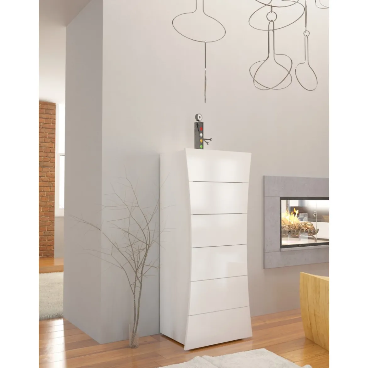 Settimino a 6 Cassetti Bianco Lucido Cassettiera Alta in Legno per Camera