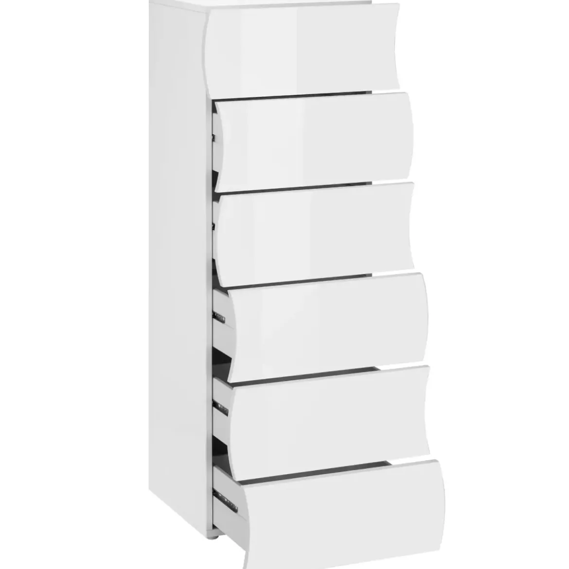 Settimino con 6 Cassetti Onda in Legno Bianco Lucido Camera Ingresso